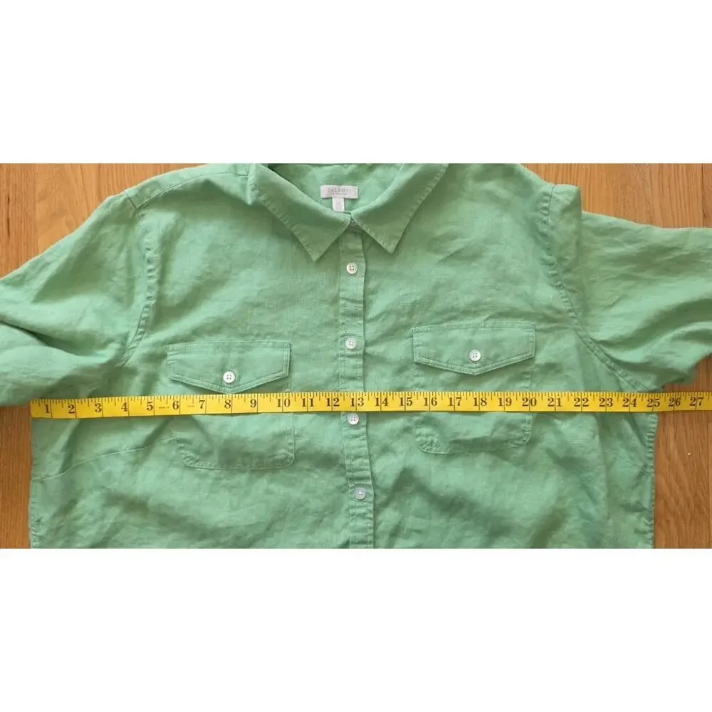 Talbots Linen Button Up Shirt Green Roll Tab Long Sleeve Womens Plus 2X - Picture 4 of 10